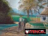 Pintura que evoca nostalgia del campo cubano, un viaje y costumbres de la isla.