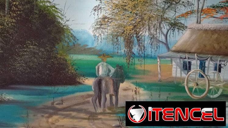 Pintura que evoca nostalgia del campo cubano, un viaje y costumbres de la isla.