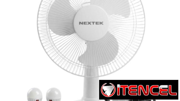 VENTILADOR RECARGABLE DE MESA CON PANEL SOLAR Y 2 BOMBILLOS NEXTEK