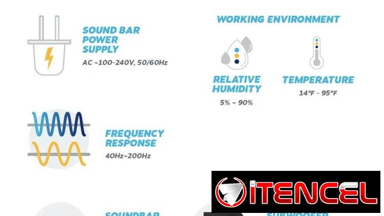 Barra de sonido 2.1. ELEMENT. Barra de Sonido: ⭐ 30W x 2 Largo 80cm Ancho 6cm Alto 6cm. -Subwoofer ⭐60W Largo 37cm.