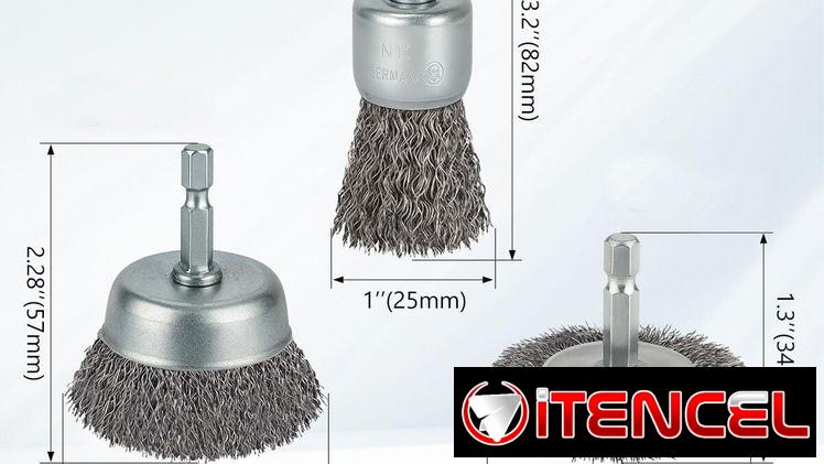 ⚙️Juego de 3 Cepillos de Alambre para Taladro, alambre Rizado de Acero al Carbono Grueso, Vástago Hexagonal de 1/4”