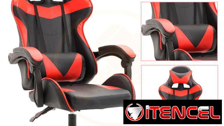 Silla Ergonómica de Oficina Tipo Gaming, con Respaldo Alto, Reclinación y Soporte Lumbar, Rojo con Negro