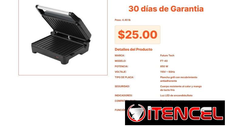Prensa para Paninis y Sándwiches Future Tech: Estilo Grill Profesional VPT#-0392
