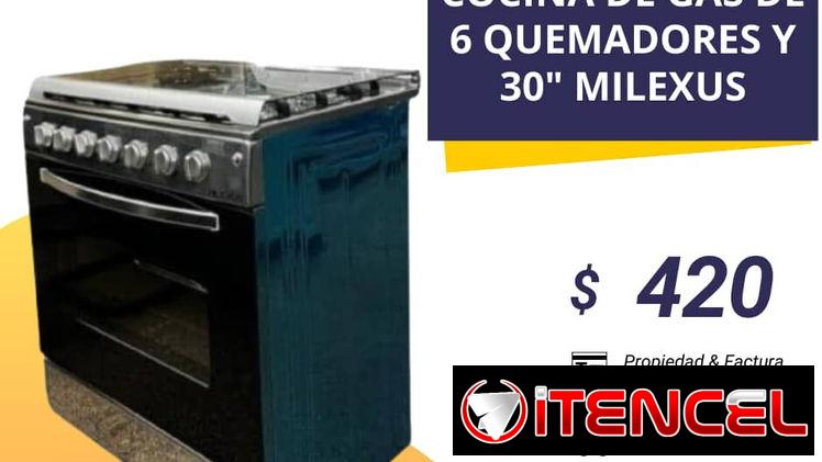 ESTUFA(Cocina) DE GAS CON 6 QUEMADORES Marca Milexus Y HORNO 30″