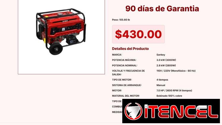 Planta Eléctrica Sankey 3.0 kW con Motor de 4 Tiempos de Alto Rendimiento VPT#-0246