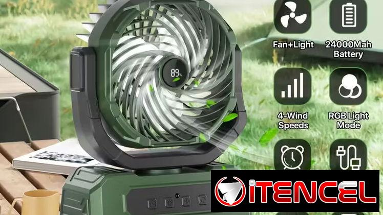 ventilador inalámbrico  con linterna, batería 20000 mAh