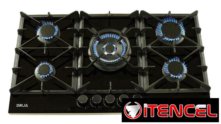 Cocina 5 hornillas de gas empotrada Marca Drija TOSCANA 76 PRO Placa Vidrio Templado Negro 270 USD Mensajería Incluida