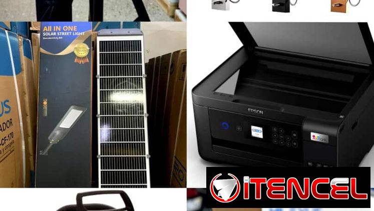 Tripode profesional metálico, máquina de frio, lámpara solar, ducha, motocierra de cadena, impresora