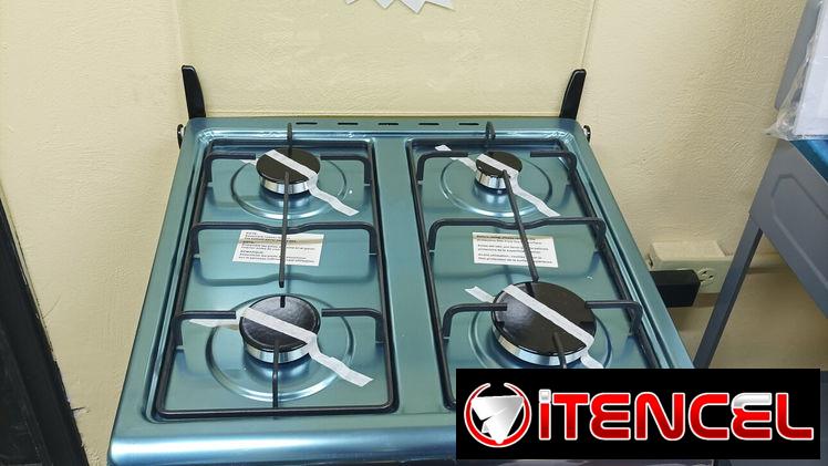 Cocina gas horno, Rudenkov, 4 hornillas, magneto, acero inoxidable, tapa de cristal -mensajería gratis