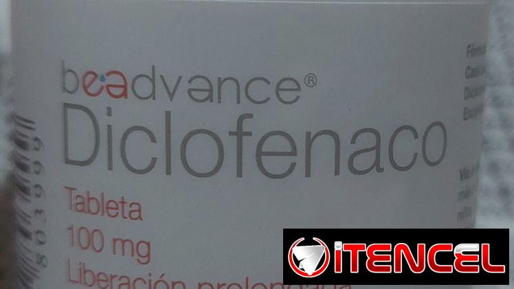 Diclofenaco en tabletas de 100mg, frasco de 50 tabletas
