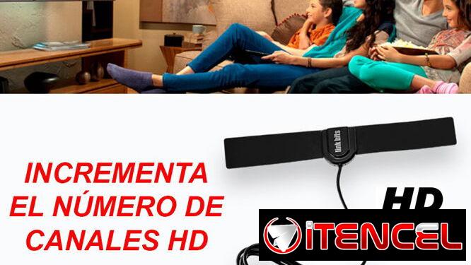 Antena de TV Digital para Interior, Alta Definición HDTV Ultra Compacta, Amplifica la Recepción de Canales