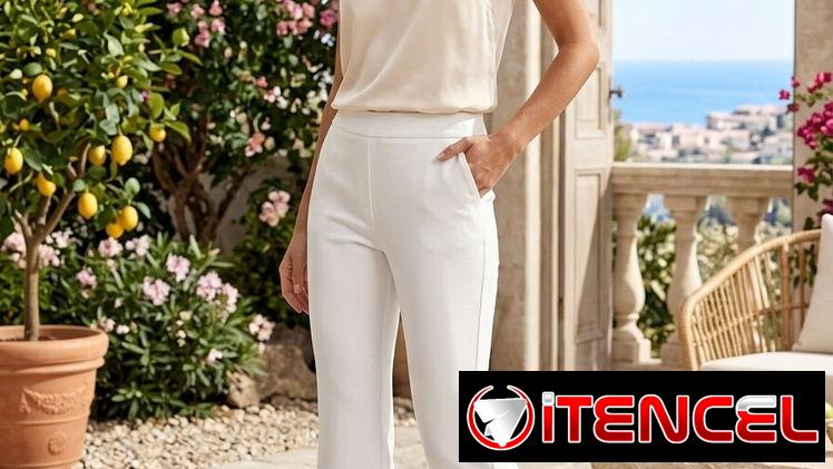 Pantalón campana blanco elastizado talla M/L 25usd