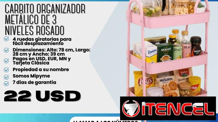 🛒✨ CARRITO ORGANIZADOR METÁLICO DE 3 NIVELES ROSADO ✨🛒  💲Precio: 22 USD 🛡️ Garantía: 7 días