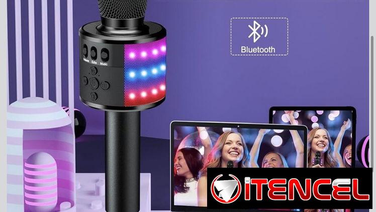 Micrófono de karaoke BONAOK para niños y adultos – micrófonos Bluetooth con luces de disco, efecto eco, altavoz incorpor