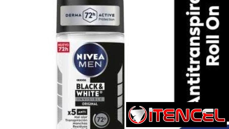 DESODORANTE ROLL-ON NIVEA MEN INVISIBLE BLACL & WHITE 72H, 50 ML