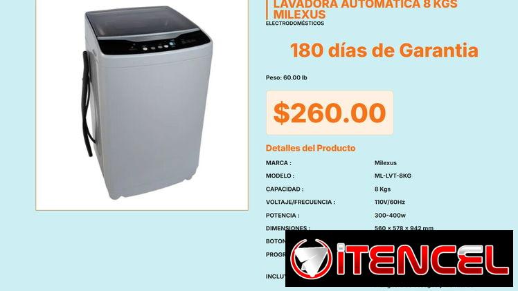 Lavadora 8 Kgs Milexus Automática LED Programas, Lavadora Automática Milexus 8 kg Manual y Mangueras VPT#-0487