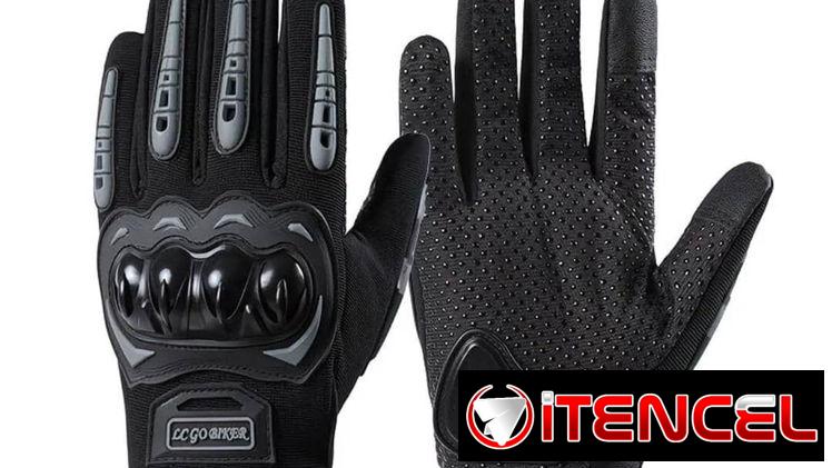 Guantilla Gris y Negro de moto largas con dedo táctil
