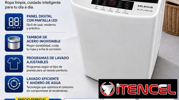 Lavadora Milexus Automatica de 7.5Kg ,Multiples Ciclos de Lavado , Pantalla Digital + Oferta de 8GB de datos moviles