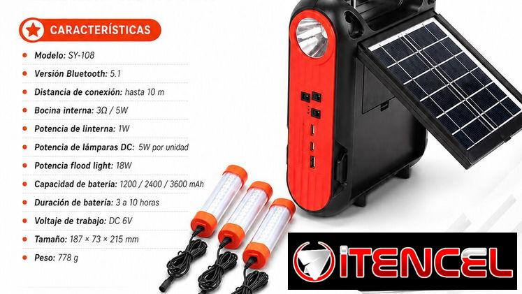 RADIO CON PANEL SOLAR, LINTERNA, BLUETOOTH Y LÁMPARA LED 🔦☀️