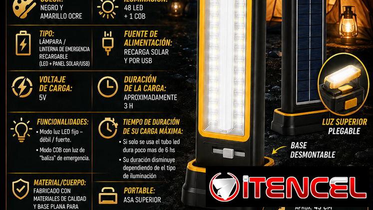 ☀️LAMPARA ☀️RECARGABLE SOLAR HS-8035A. MENSAJERÍA CON FACTURA Y GARANTÍA. 📲 54833699