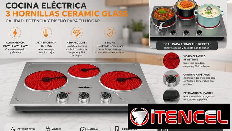 Cocina eléctrica 3 hornillas ceramic glass