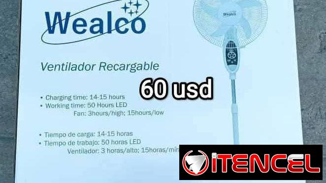Ventilador Recargable de Pedestal Wealco en 60 usd con mensajería x coste adicional