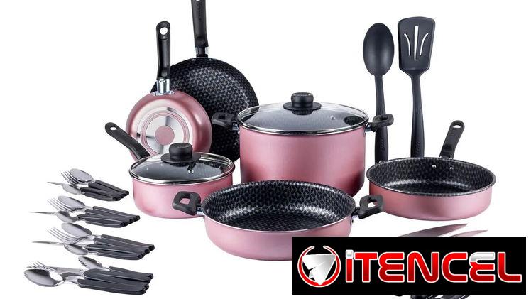 Juego de Cocina con Antiadherente Ekco 32 Piezas de Aluminio – Rosa