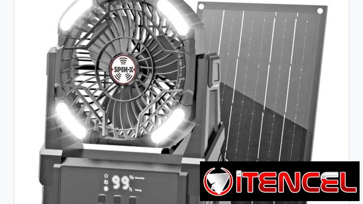 Ventilador portátil Spin-X con luces led + panel solar de 10 W 50 usd