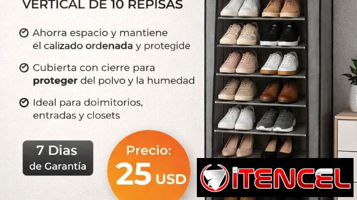 Número de Niveles: 10 Repisas / Zapatera Vertical de Tela