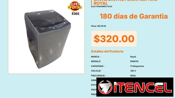 Royal Lavadora 11kg Capacidad 11 Kilogramos, Lavadora Automática 11kg Royal 120V 60Hz VPT#-0489
