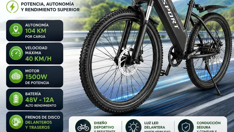 Bicicleta Electrica Marca ASKGO 1500W , Bateria 48V – 12A , Velocidad Maxima 40 Km/h , Autonomia 104 KM + Oferta de 24GB