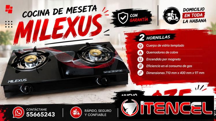 Cocina de Gas de Meseta 2 hornillas Milexus Cristal Templado