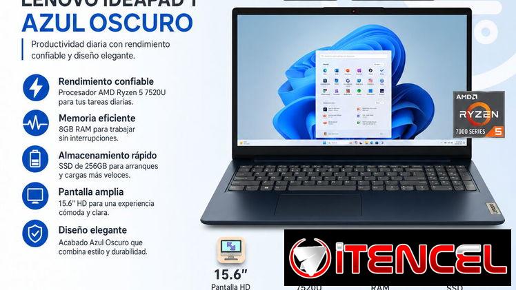 Laptop Lenovo IdeaPad 1 15.6” AMD Ryzen 5 7520U 8GB RAM 256GB SSD Almacenamiento ( Modelo 82VG00QFUS )
