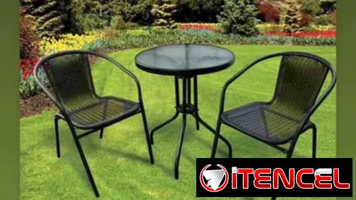 Juegos de terrazas con mesa redonda y cristal para exterior, terraza y patios y cafeterías nuevos en caja importados
