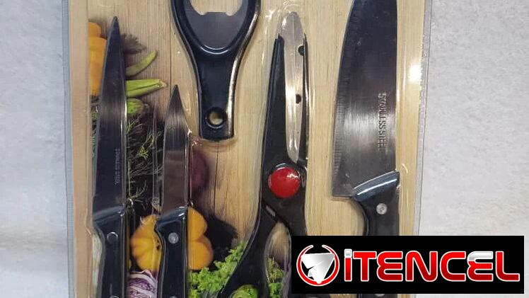 Set de 3 Cuchillos con Tabla, Tijera y Abrebotella (cv)