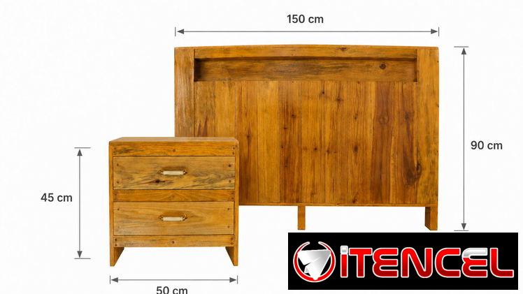 Espaldar de cama con gavetero de madera Pinotea