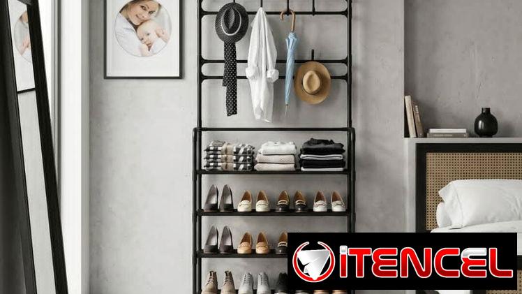 👟🧥 ZAPATERA 3 EN 1 – PERCHERO + ESTANTE, 170 cm, NEGRO MATE – 40 USD