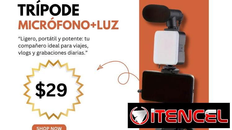 Trípode para teléfono móvil con micrófono y luz led