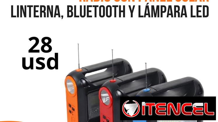 Radio con panel solar, linterna, bluetooth y lampara led