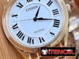 EM0973-55A citizen eco drive woman Arezzo en oro rosa esfera blanca con números romanos negros y un cristal de zafiro