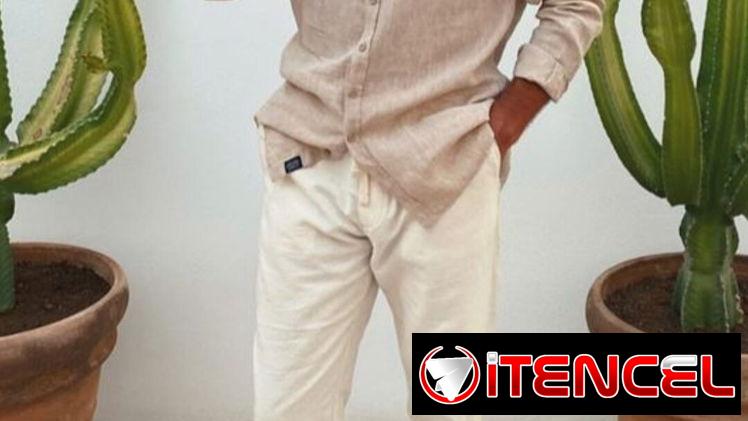 Juego de lino beige para hombre , conjunto beige de lino , camisa beige , pantalon beige, ropa de lino