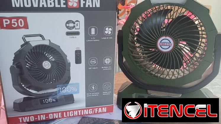 VENTILADOR RECARGABLE DE 40 MIL MILIAMPERES MODELO P50 CON PANEL SOLAR