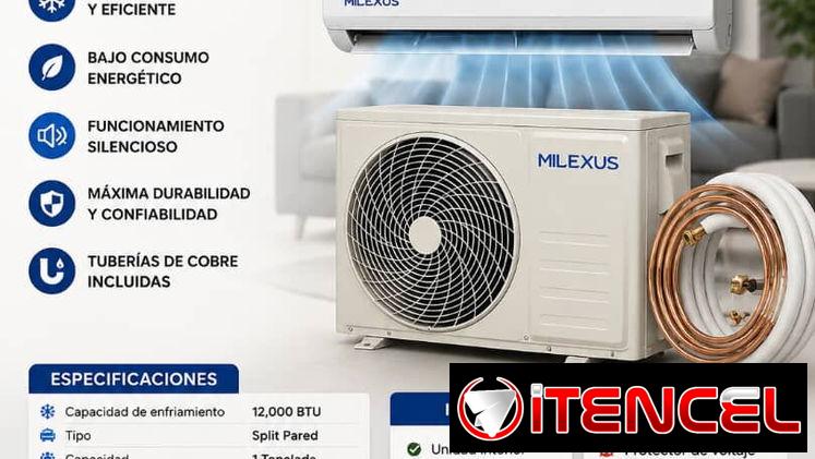 ❄️ Split MILEXUS 1 Tonelada (12,000 BTU) ❄️  💰 270 USD 🚚 Transporte GRATIS 🛡️ 1 mes de garantía  ✨ Ideal para hogares