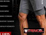 Short largo con licra, short de tela y licra de hombre para gimnasio