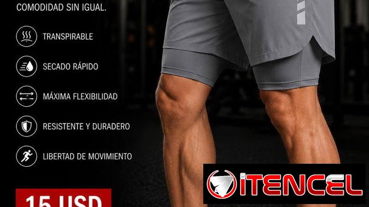 Short largo con licra, short de tela y licra de hombre para gimnasio