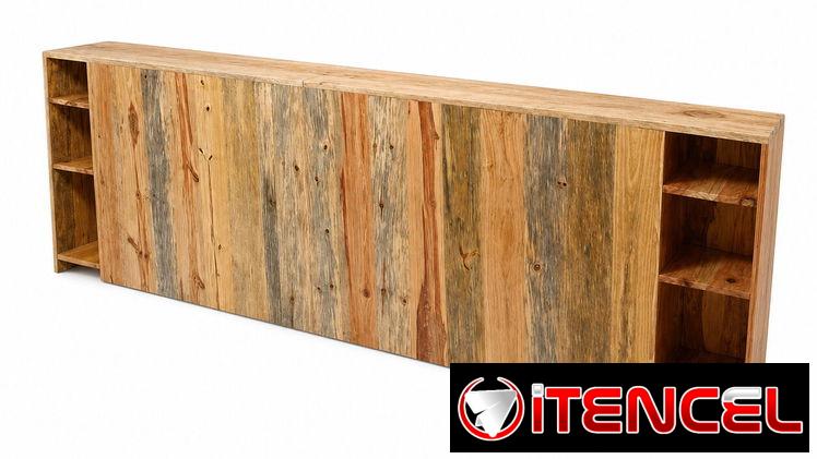 Espaldar de cama en Madera con estantes laterales