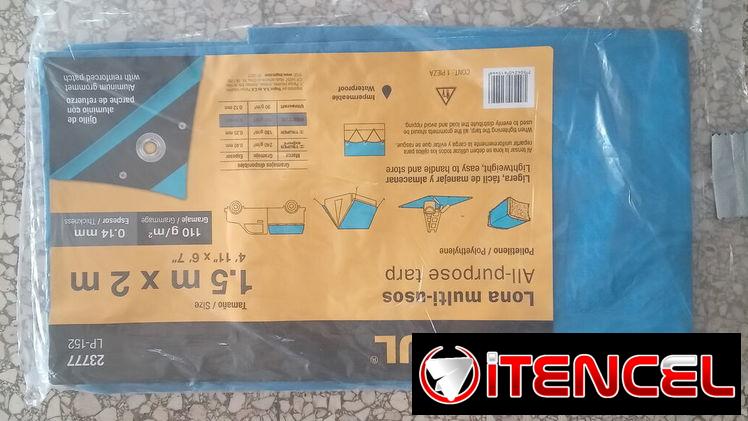 Lona multi-usos azul de polipropileno. Mide 1,5 x 2 metros
