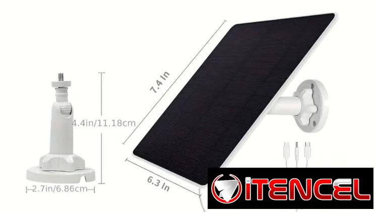 Panel solar para cámaras, celulares, tablets, powerbanks, ajustable a 360 grados y con varios conectores