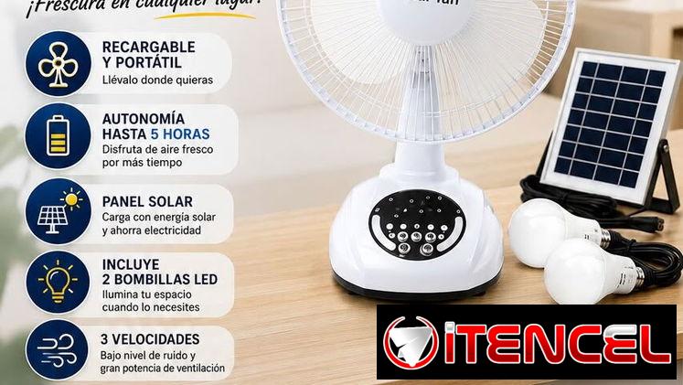 Ventilador recargable de mesa  Marca solar fan  Panel y bombillos  10 días de garantía  Con factura 🧾  Precio 50 usd