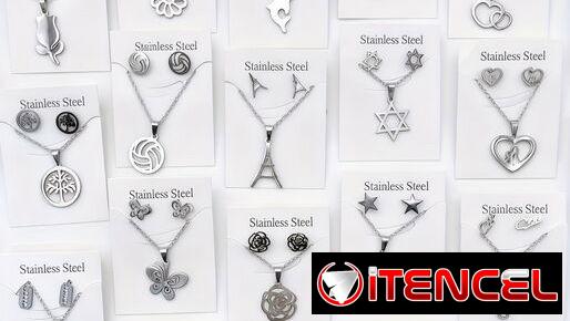 Juego de cadena y aretes p/ mujer plateados de acero inoxidable